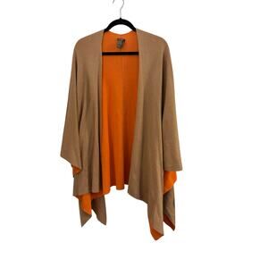 J McLaughlin Cotton Colorful Cape Tan & Orange Stylish Warm Waterfall Silhouette